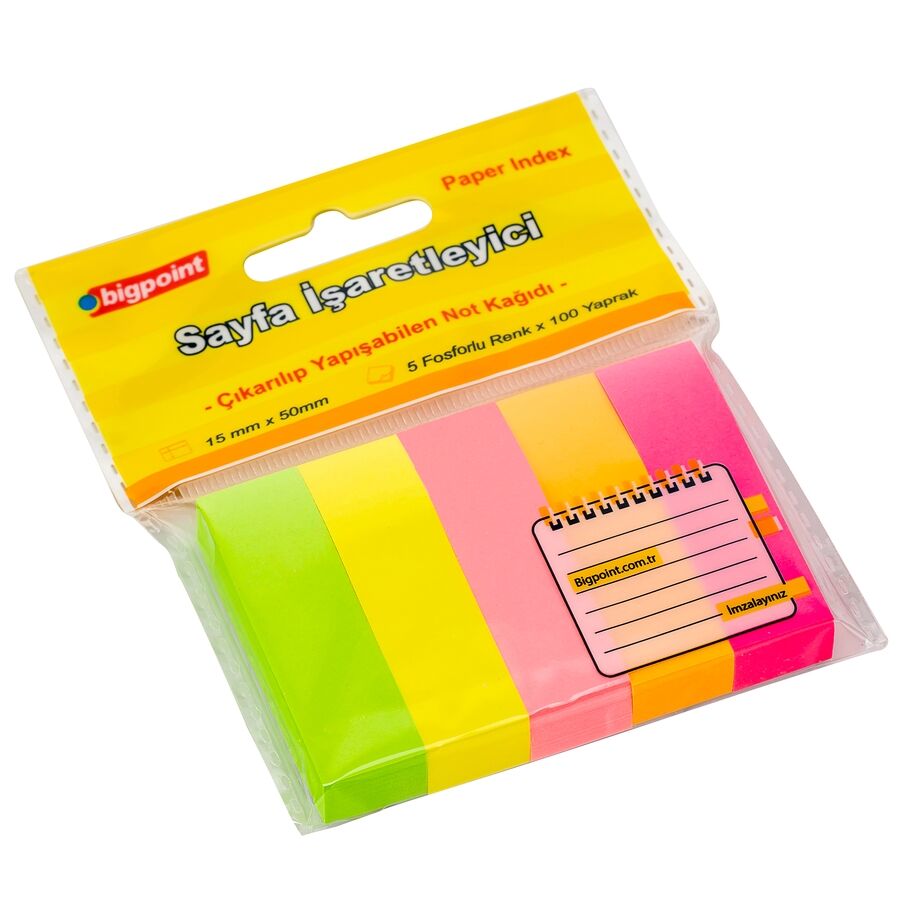 BİGPOİNT YAPIŞKANLI NOT KAĞIDI 5 NEON RENK 15X50MM