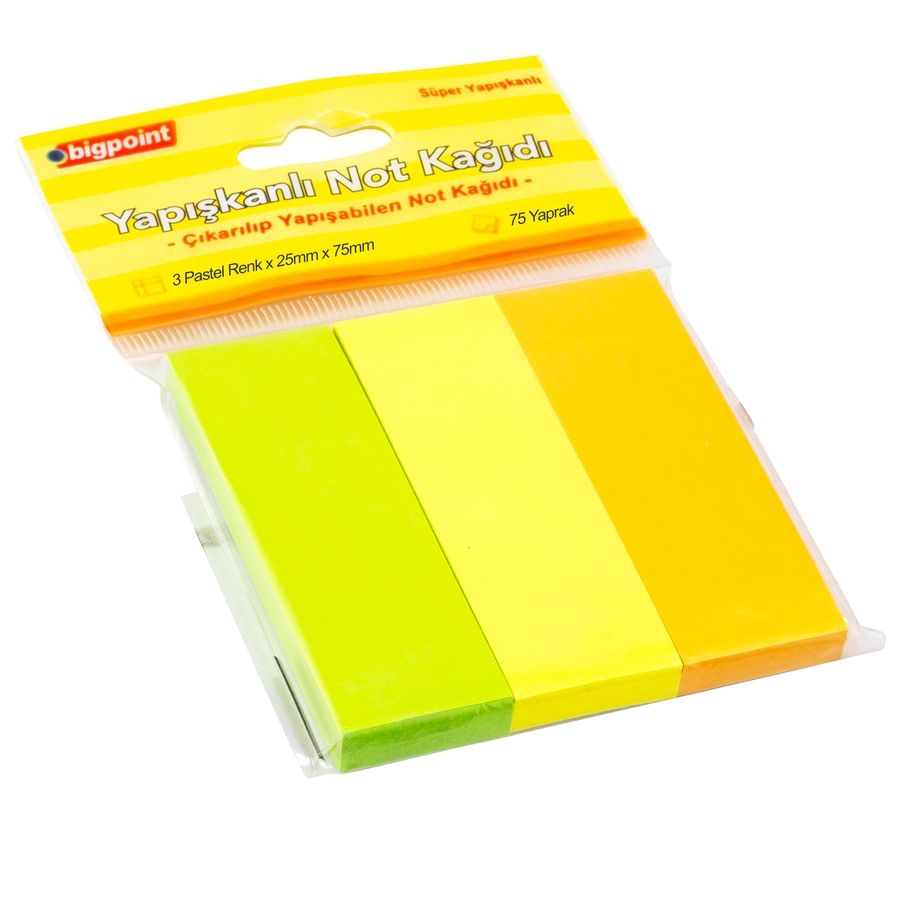 BİGPOİNT BP818-33 YAPIŞKANLI NOT KAĞIDI 3 PASTEL RENK 25X75MM 24'LÜ PAKET