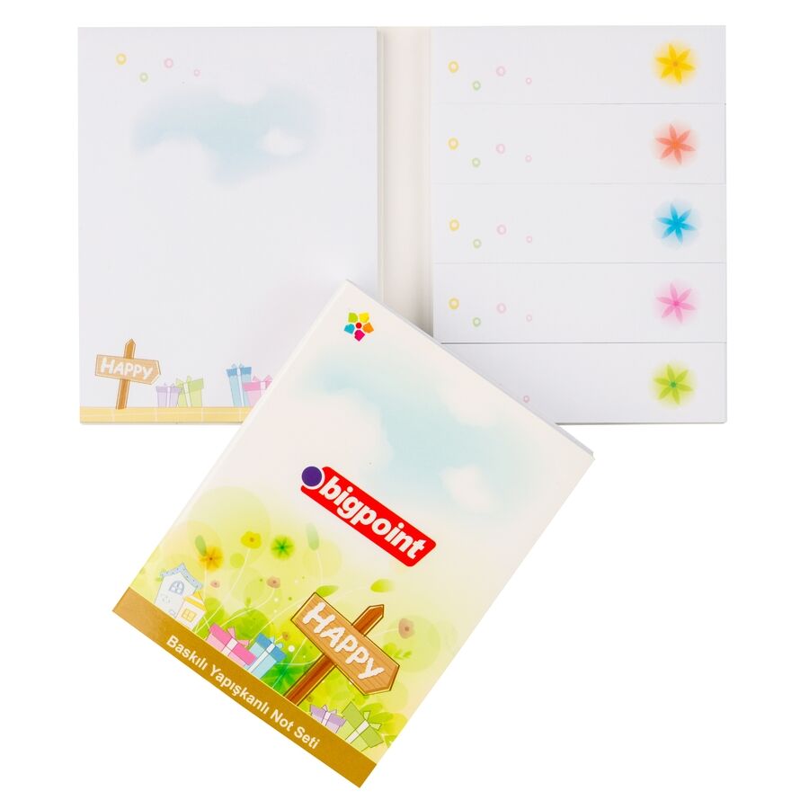 BİGPOİNT BP826-04 YAPIŞKANLI NOT KAĞITLARI SETİ HAPPY BASKILI