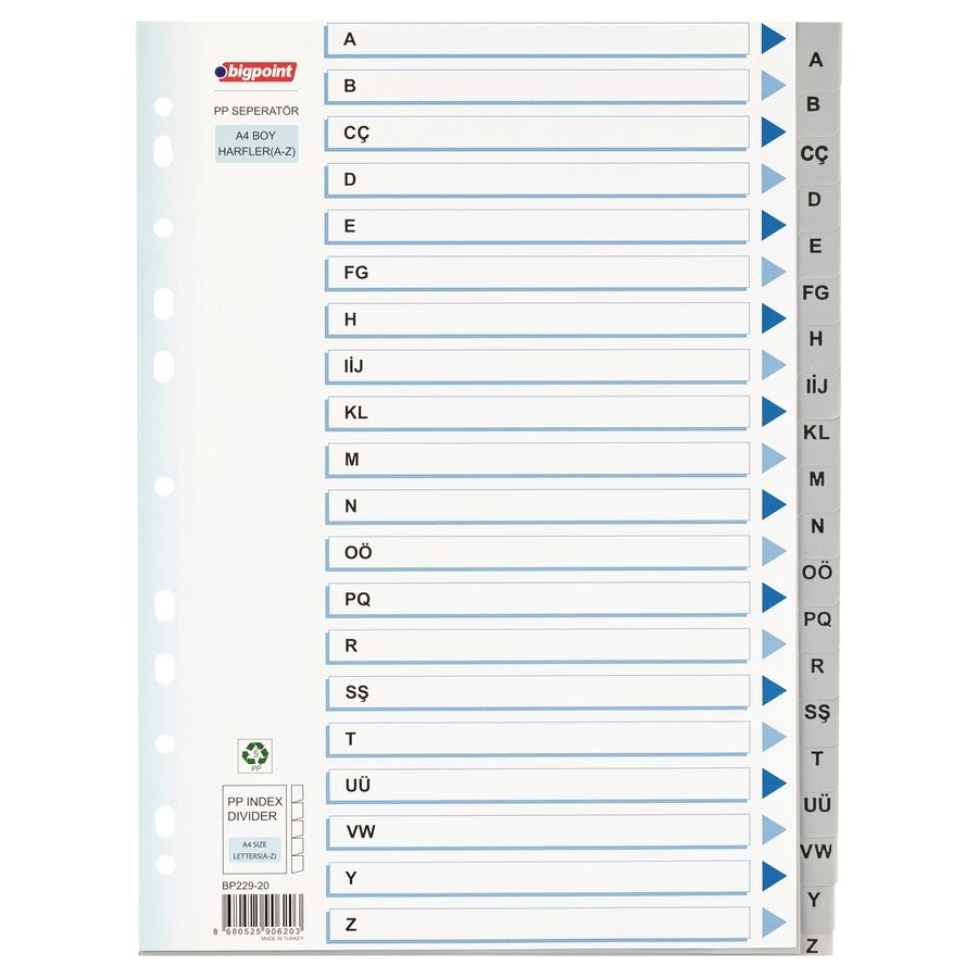 BİGPOİNT BP229-20 PP SEPERATÖR HARFLER A-Z 15 PK.