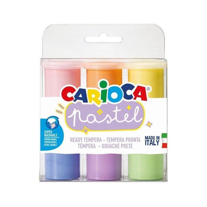 CARİOCA 43185 TEMPERA SULU BOYA SÜPER YIKANABİLİR 6X25 ML PASTEL RENK 6'LI
