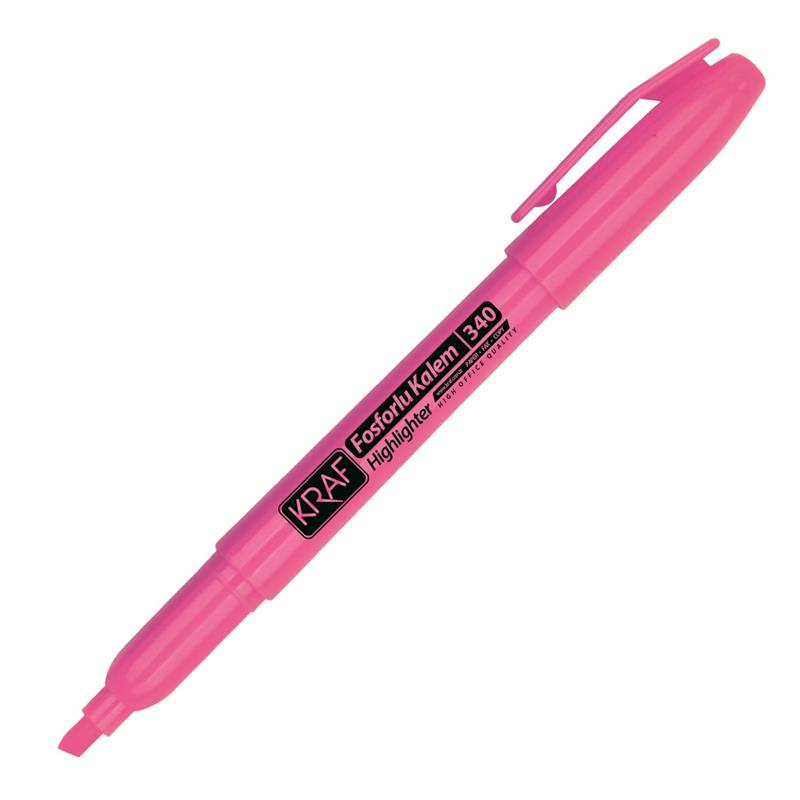 KRAF 340 FOSFORLU KALEM TİPİ PEMBE 12'Lİ KUTU