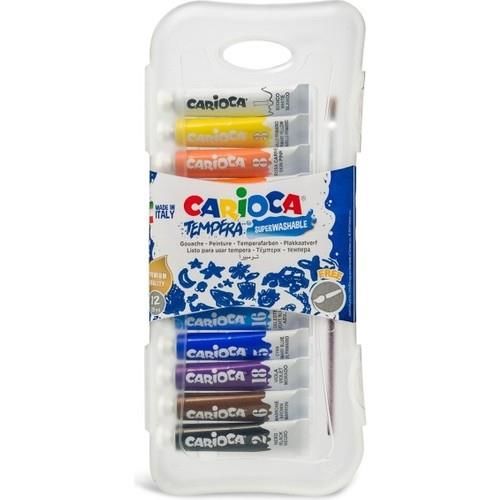 CARİOCA 012/A BEBEK TÜP TEMPERA GUAJ BOYA SÜPER YIKANABİLİR FIRÇALI 12 RENK 12X7,5 ML
