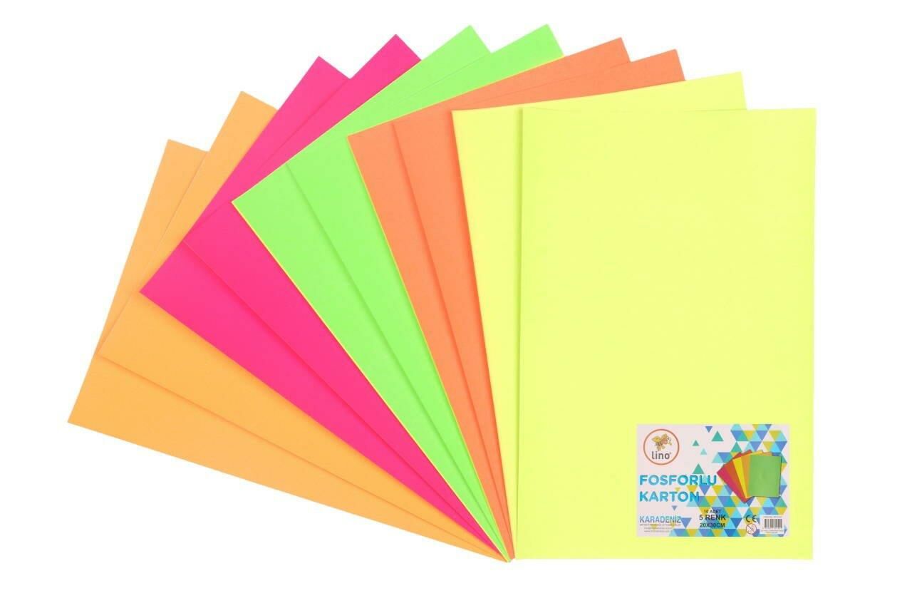 LİNO PP 0151JQ FOSFORLU FON KARTONU 170 GR. 5 RENK