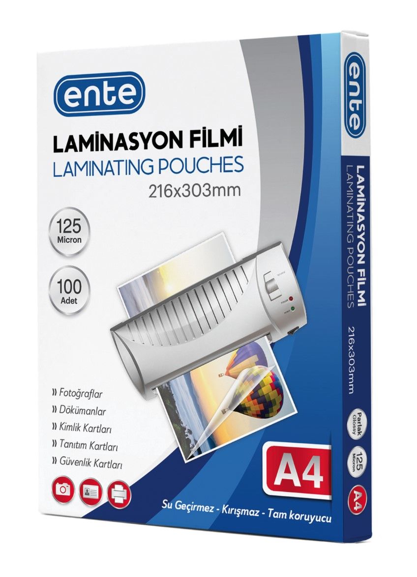 ENTE LAMİNASYON FİLMİ A4 125MİC 100 LÜ