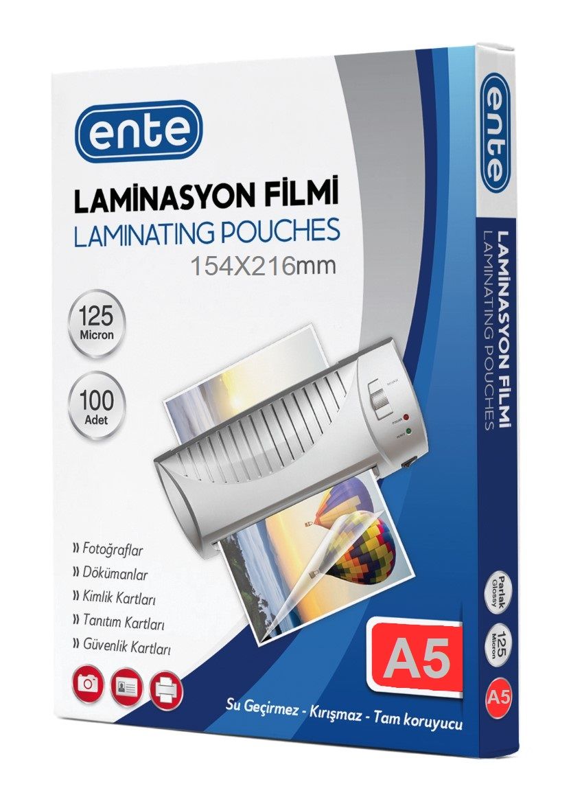 ENTE LAMİNASYON FİLMİ A5 125 MİC 100 LÜ