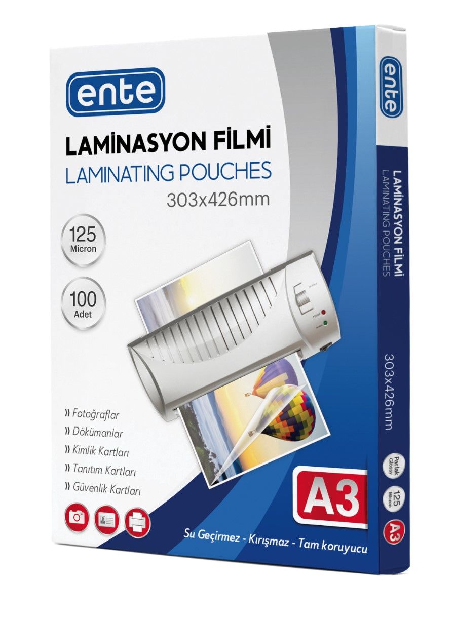 ENTE LAMİNASYON FİLMİ A3 125 MİC 100 LÜ