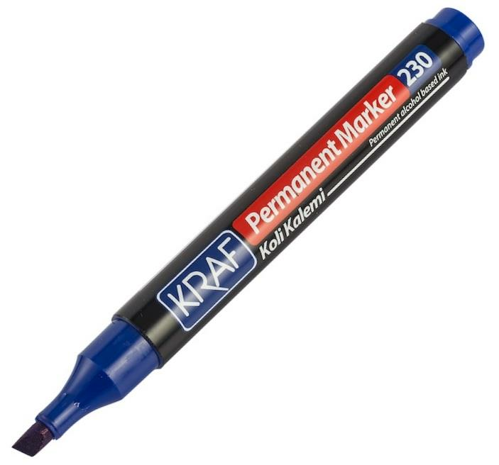 KRAF 230 PERMANENT MARKÖR KESİK UC MAVİ 12'Lİ KUTU