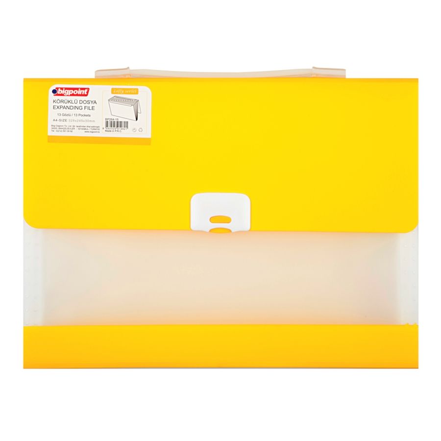 BİGPOİNT BP264-15 LOLLY SERİSİ KÖRÜKLÜ DOSYA 13 CEPLİ KİLİTLİ A4 SARI