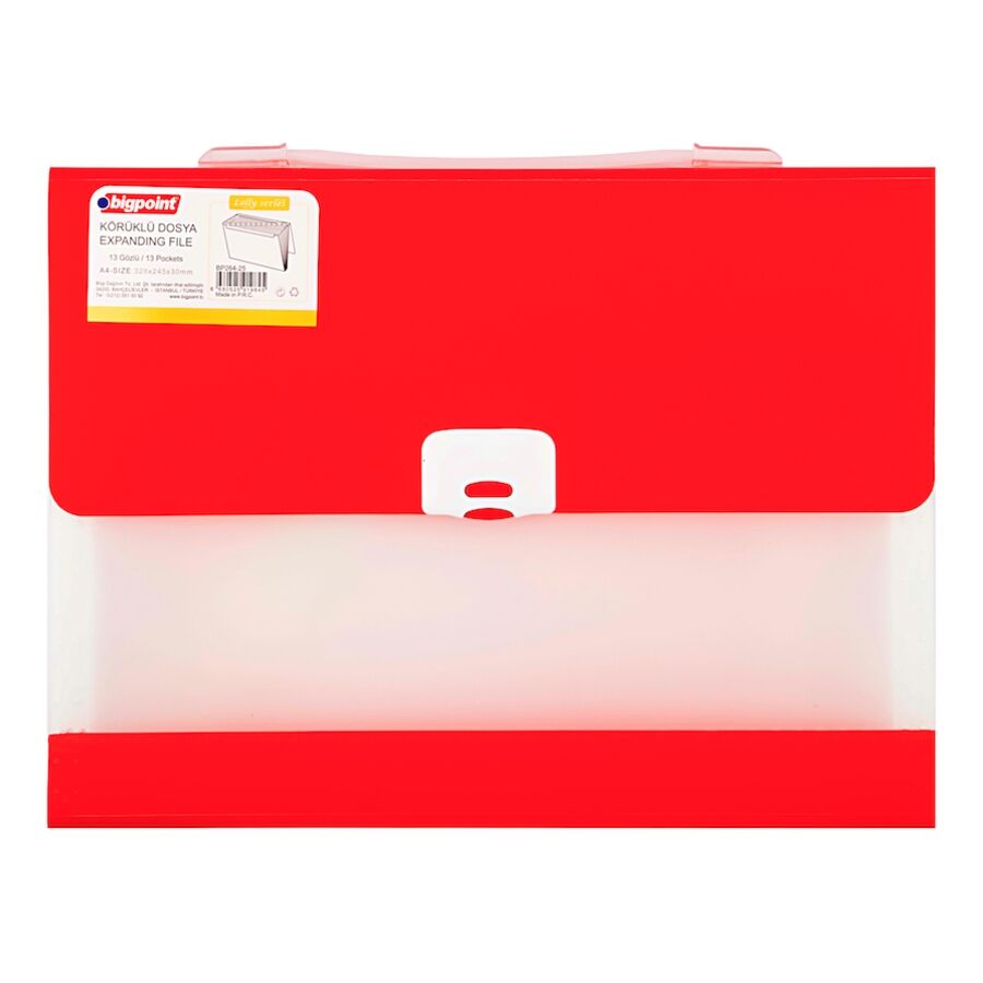 BİGPOİNT BP264-25 LOLLY SERİSİ KÖRÜKLÜ DOSYA 13 CEPLİ KİLİTLİ A4 KIRMIZI