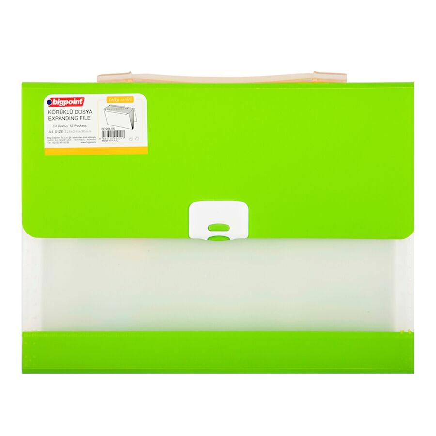BİGPOİNT BP264-55 LOLLY SERİSİ KÖRÜKLÜ DOSYA 13 CEPLİ KİLİTLİ A4 YEŞİL
