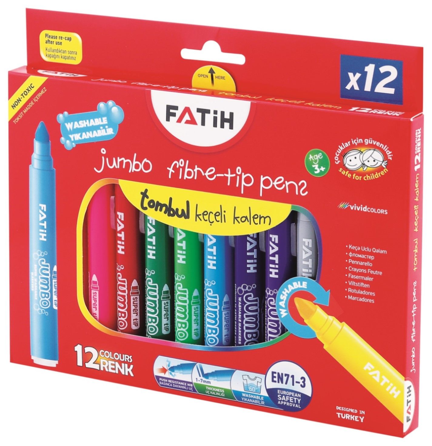 FATİH YIKANABİLİR JUMBO KEÇELİ BOYA 12 Lİ