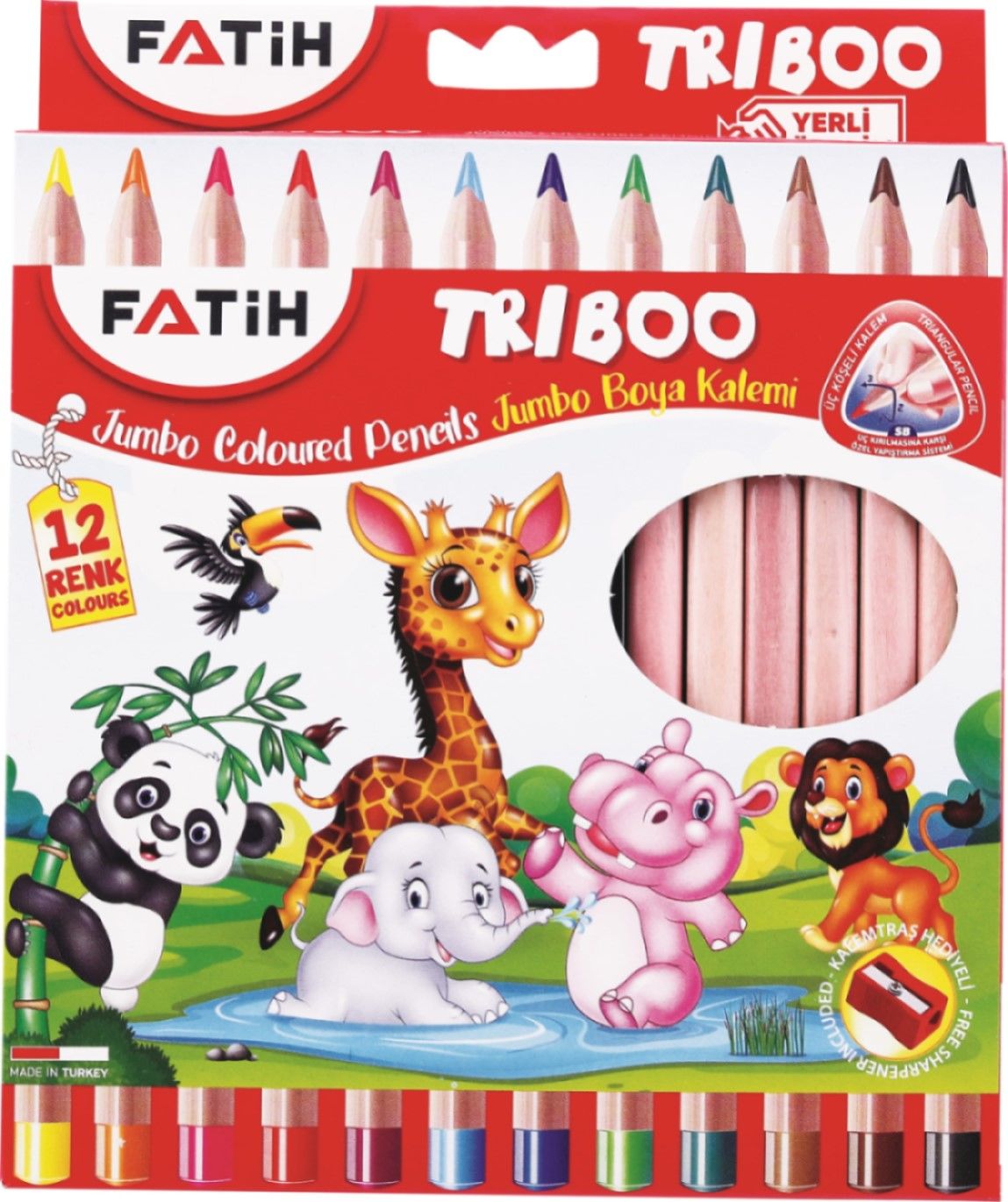 FATİH NATURAL ÜÇGEN JUMBO 12 RENK TRİBOO TB+K.TRAŞ