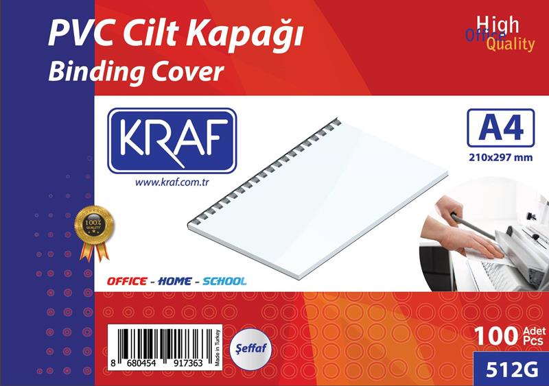 KRAF 512G CİLT KAPAĞI A4 160 MİC. 100 LÜ ŞEFFAF