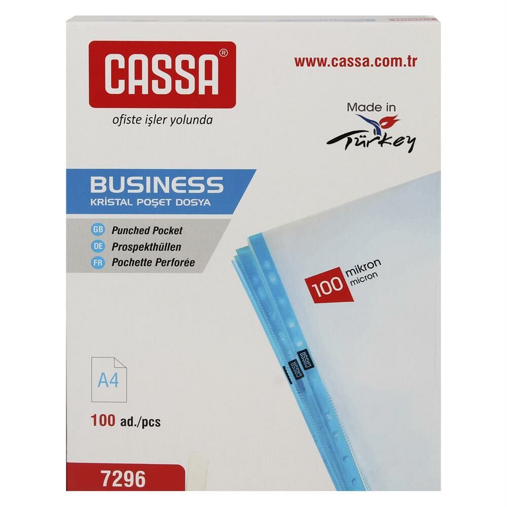 CASSA 7296 ŞEFFAF POŞET DOSYA 100 MİKRON 100'LÜ PK.