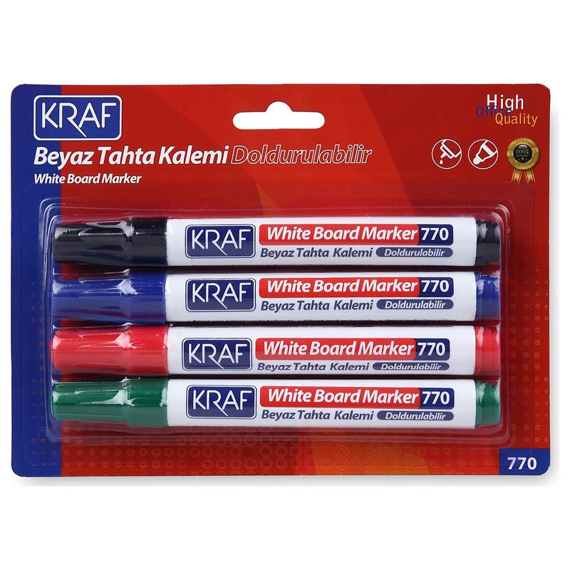 KRAF 770-4 BEYAZ TAHTA KALEMİ DOLDURULABİLİR 4 LÜ SET