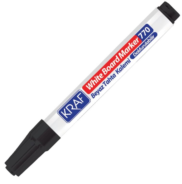 KRAF 770 BEYAZ TAHTA KALEMİ DOLDURULABİLİR SİYAH 12'Lİ KT.