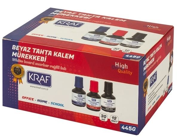 KRAF 445G BEYAZ TAHTA KALEM MÜREKKEBİ 30 ML KIRMIZI 12'Lİ KT.