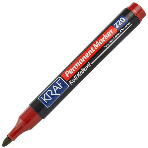 KRAF 220 PERMANENT MARKÖR YUVARLAK UC KIRMIZI 12'Lİ KUTU