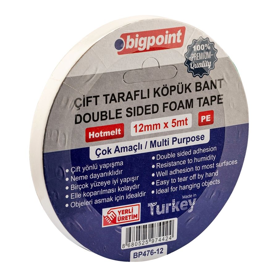 BİGPOİNT BP476-12 ÇİFT TARAFLI KÖPÜK BANT 12MMX5M