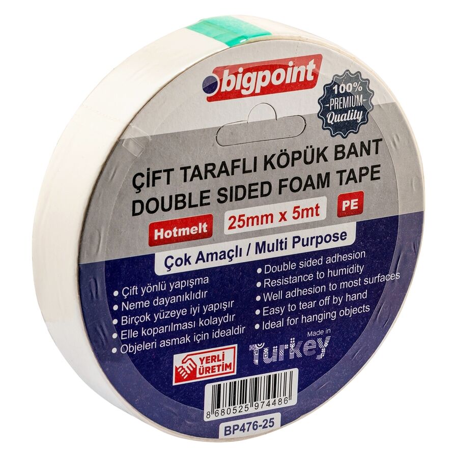 BİGPOİNT BP476-25 ÇİFT TARAFLI KÖPÜK BANT 25MMX5M