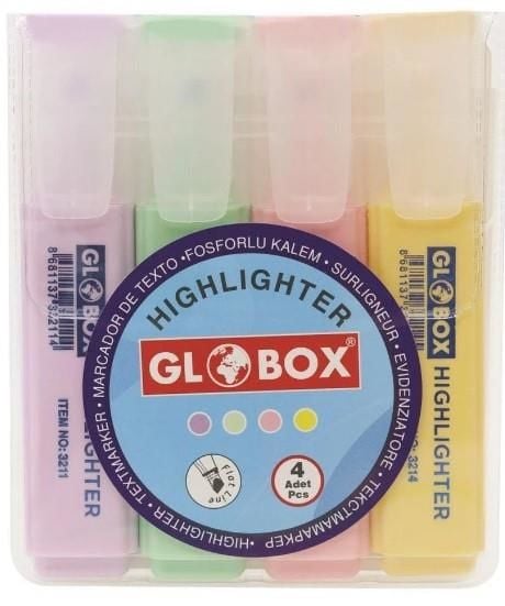 GLOBOX 3230 FOSFORLU KALEM 4 LÜ PASTEL RENK