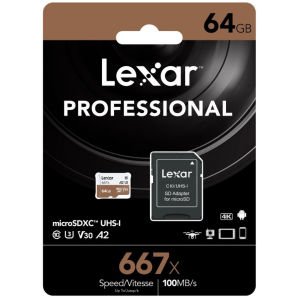 Lexar 64GB Professional 667x UHS-I microSDXC Hafıza Kartı ve SD Adaptör