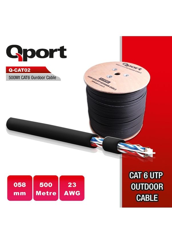 Qport Q-CATO2 500m Dış Ortam Cat6 Kablo 23 Awg 0,58 mm