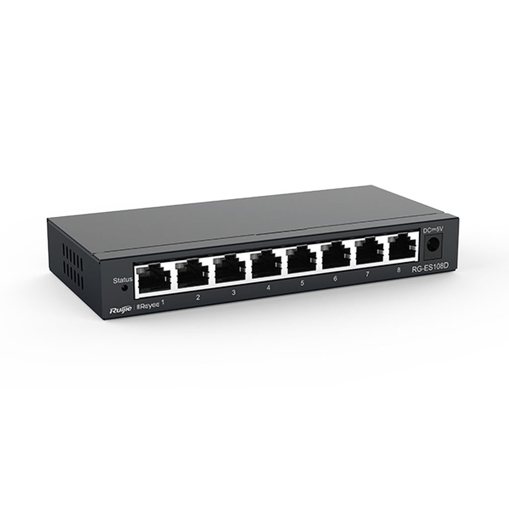 Reyee RG-ES108D 8 Portlu, 10/100 Fast Ethernet, Tak Çalıştır Switch, Metal Kasa