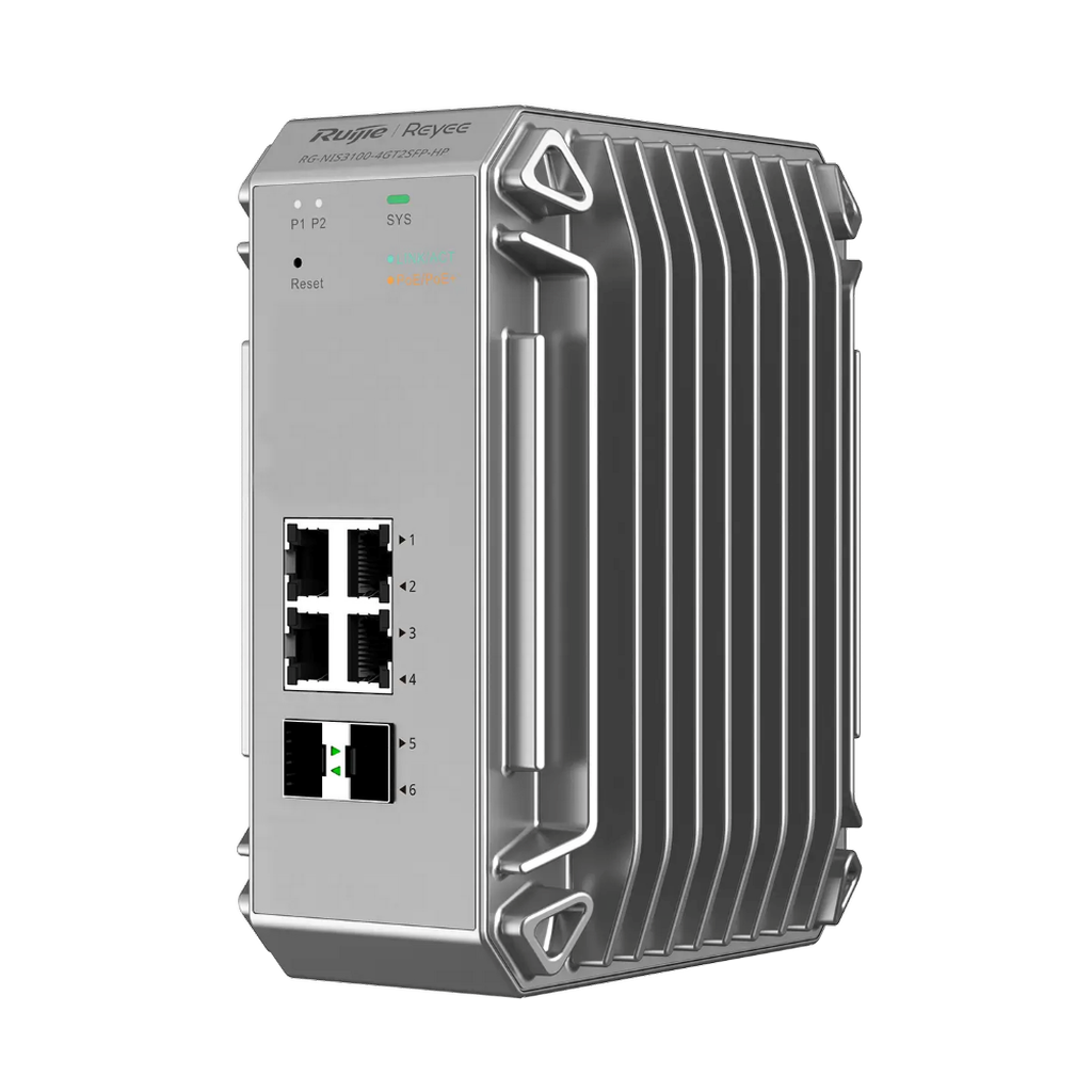 Reyee RG-NIS3100-4GT2SFP-HP 4 Portlu, 10/100/1000 Gigabit, Endüstriyel Switch, 2 SFP, 4 Port PoE+ (120W)
