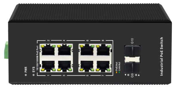 ODS-E-8MGP2S - Managed 8 Ports 10/100/1000M  Industrial PoE Switch + 2 Uplink Gigabit SFP port