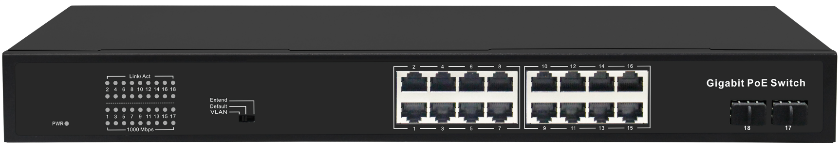 ODS-16GP2S-200 - 16 ports 10/100/1000M PoE Switches + 2 Gigabit Uplink 200W
