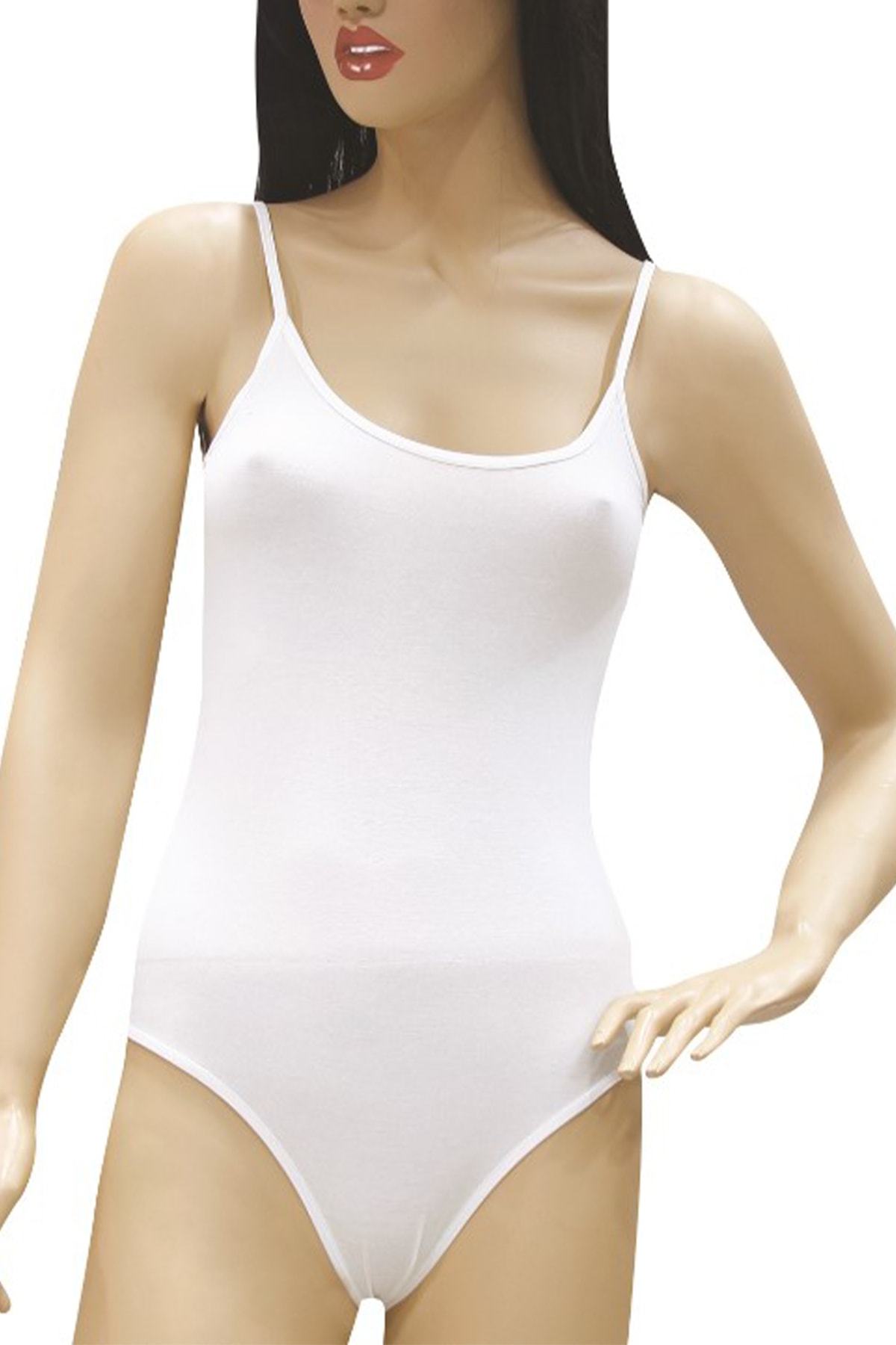 Kadın Beyaz İp Askılı Çıtçıtlı Body
