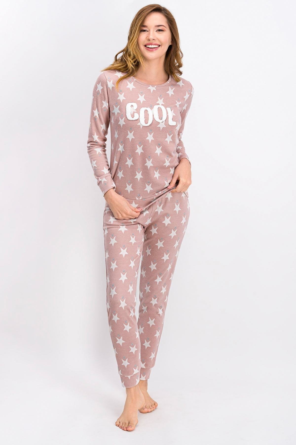 KADIN SIFIR YAKA PİJAMA TAKIMI HOMEWEAR