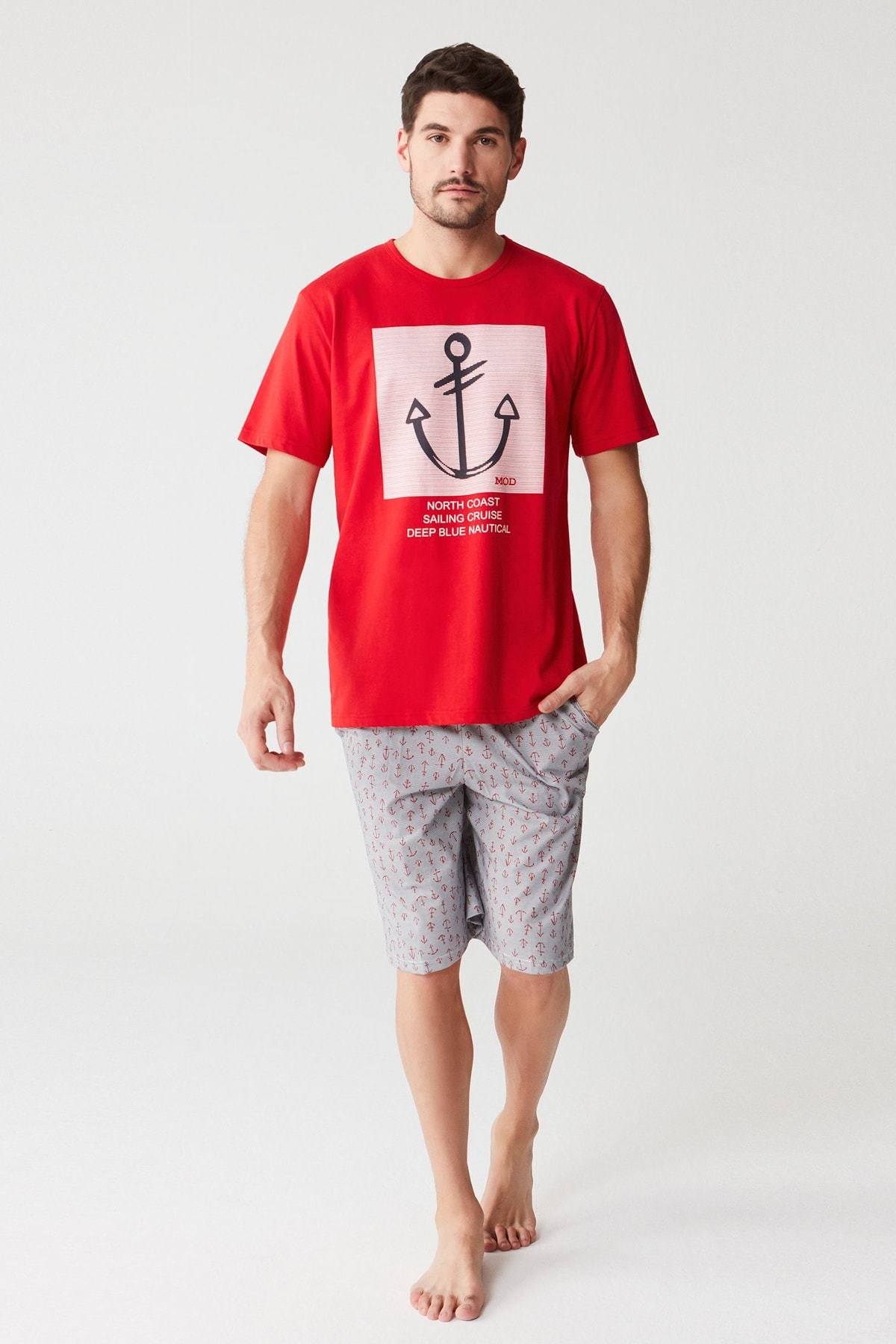 Erkek Kirmizi T-Shirt Şort Takımı