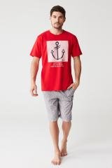Erkek Kirmizi T-Shirt Şort Takımı