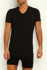 Erkek Siyah Modal V Yaka T-shirt
