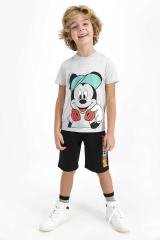 Erkek Çocuk Gri Mickey Mouse Lisanslı Karmelanj Bermuda Takım