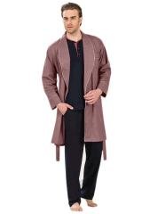 Erkek Bordo Damat Çeyiz Pijama Takım & Robdöşambr Set  3 Lü Damat Pijama Set 5555