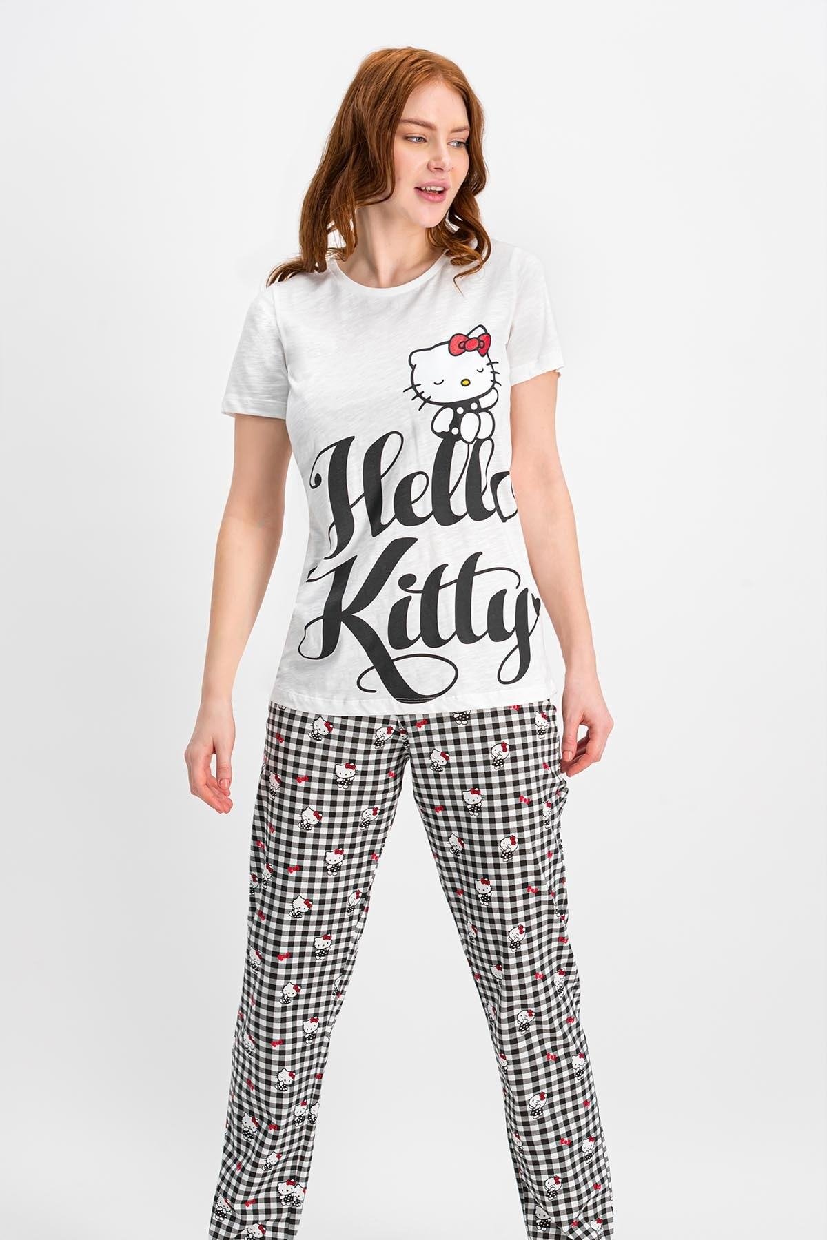 HELLO KITTY BAYAN KISA KOLLU PİJAMA TAKIMI