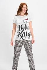 HELLO KITTY BAYAN KISA KOLLU PİJAMA TAKIMI