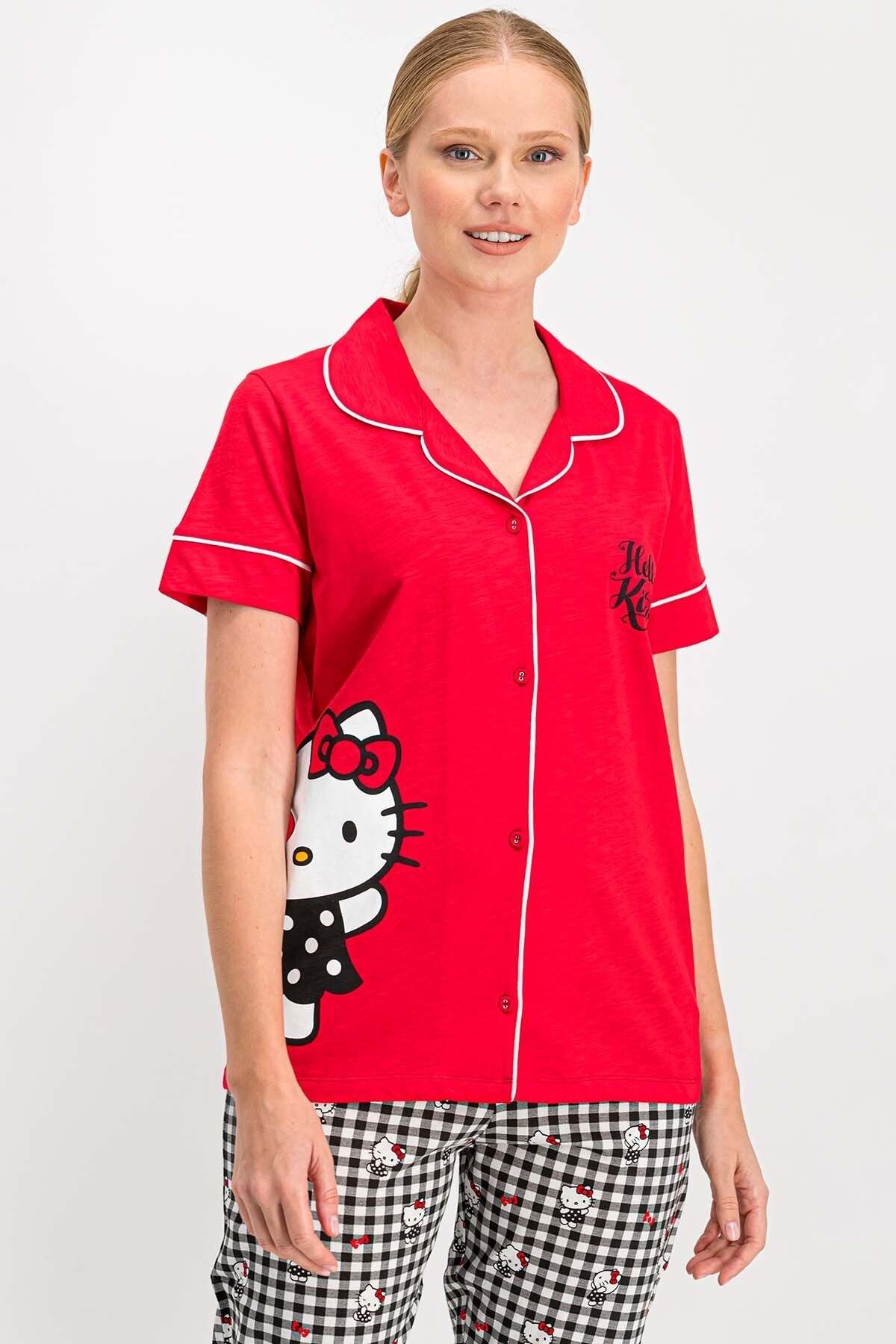 HELLO KITTY BAYAN GÖMLEK PİJAMA TAKIMI