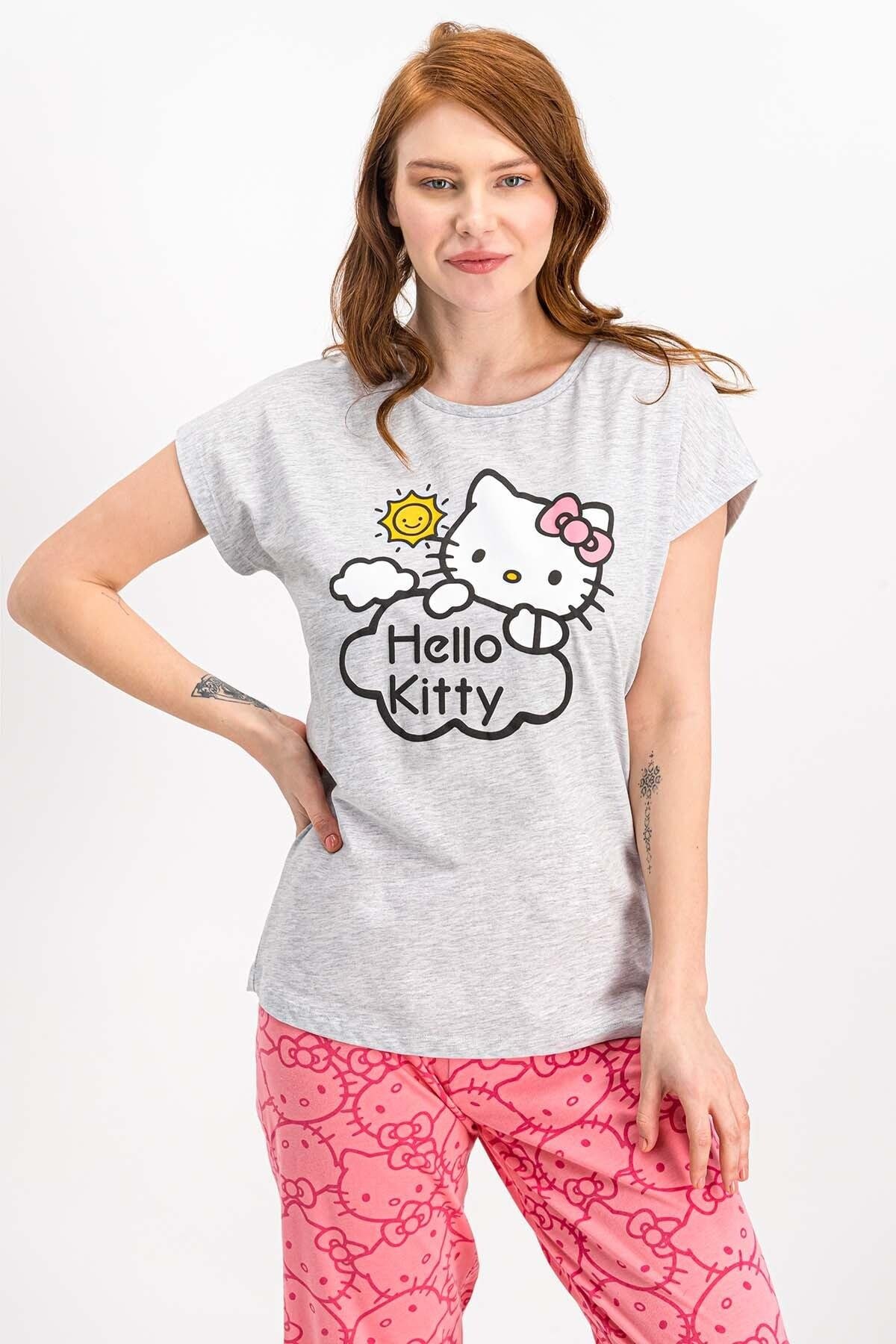 HELLO KITTY BAYAN KOLLU PİJAMA TAKIMI