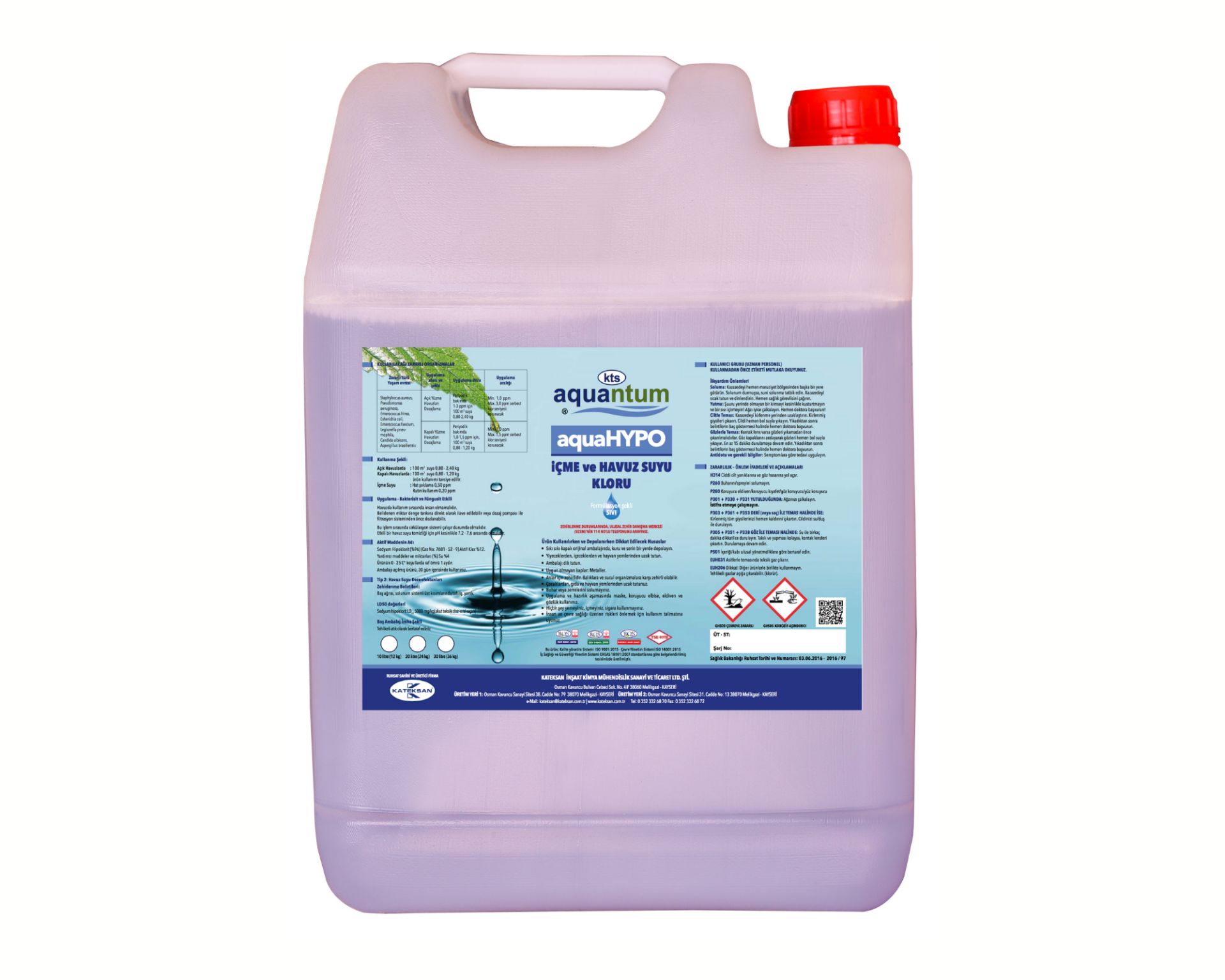 Aquantum 12 KG  %12 Sıvı İçme ve Havuz Suyu Kloru - %12 Liquid Chlorine