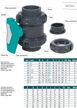 Gemaş Havuz Pvc Küresel Su Vanası d.50 mm–Yapıştırmalı-Pool Valve-ToptancıyızBiz