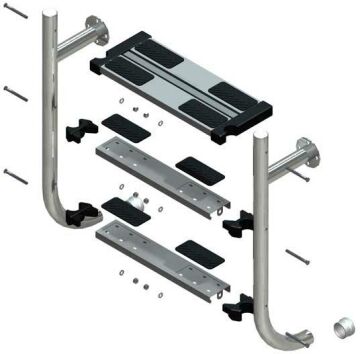 Gemaş Paslanmaz Çelik AISI 304 kalite merdiven basamağı - Lastik pedli. Ø38 mm boru için. Genişlik 500 mm. Eğimli-ToptancıyızBiz