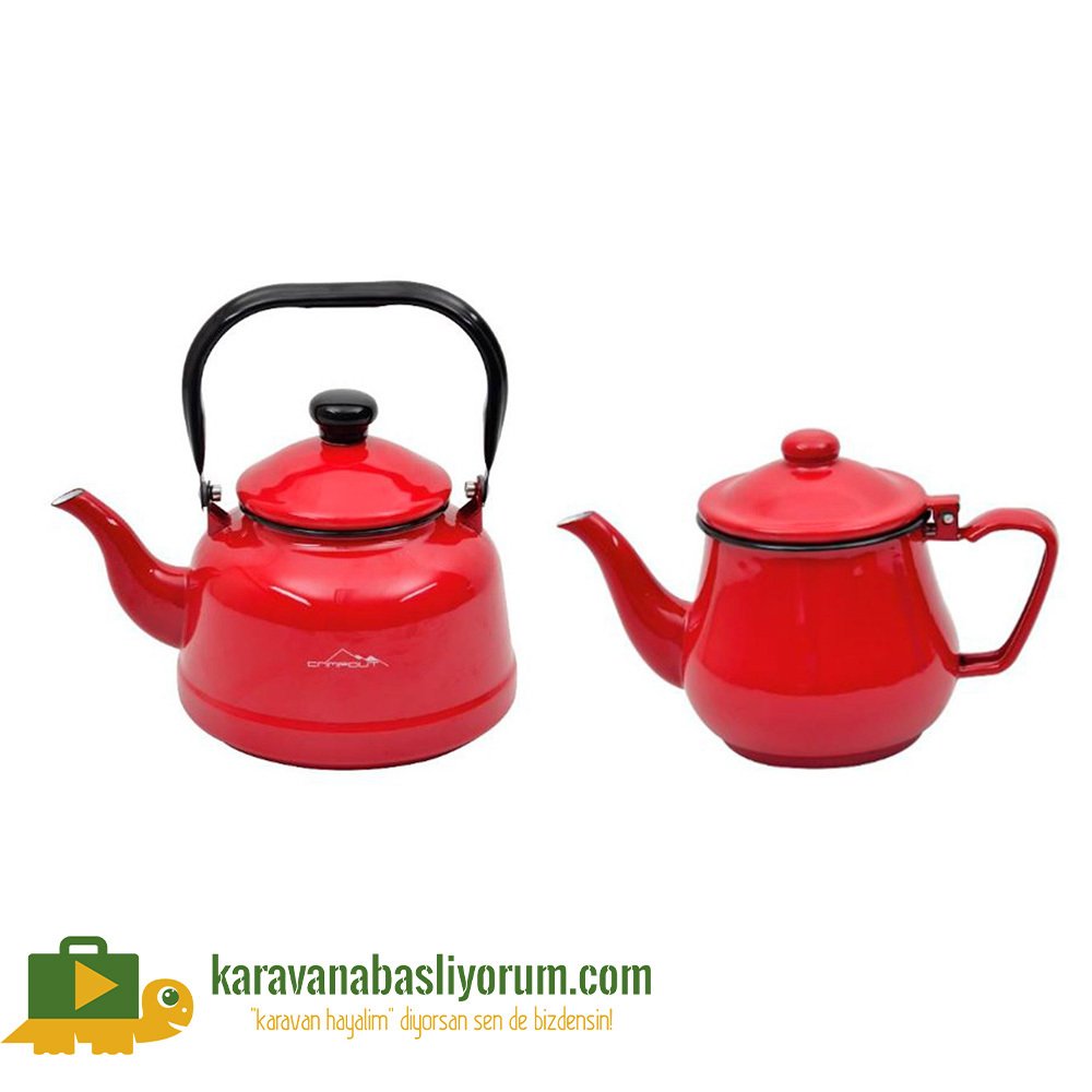 Campout Emaye Çaydanlık Set - Kırmızı