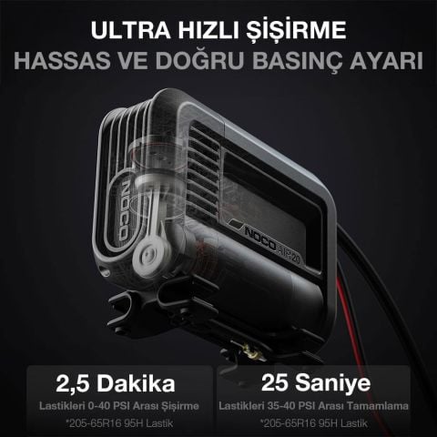 NOCO AIR20 12Volt Akü Bağlantı Maşalı 100 PSI Ayarlanabilir Dijital Basınç Göstergeli Profesyonel Lastik Şişirme Pompası