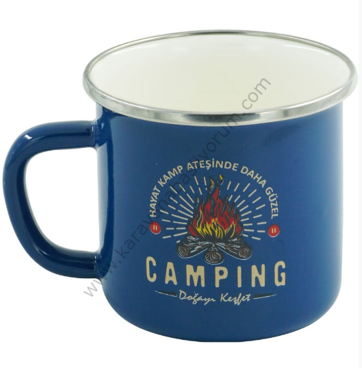 Retro Emaye Kupa Bardak Adventure 330 cc Mavi Camping