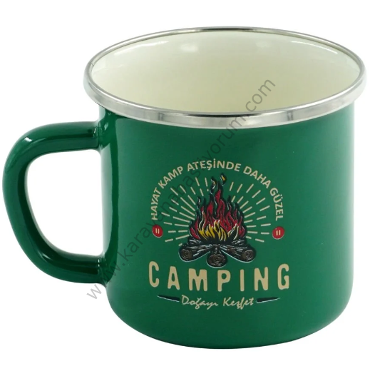 Retro Emaye Kupa Bardak Adventure 330 cc Yeşil Camping